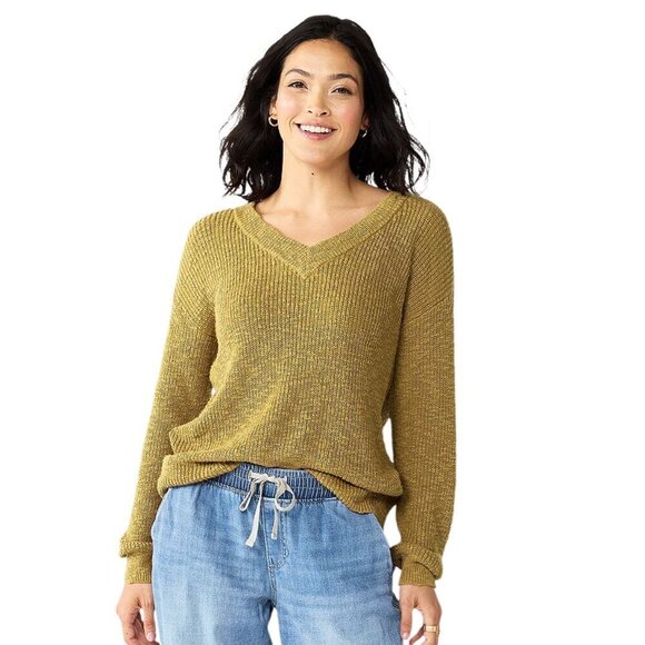 Sonoma Sweaters - Sonoma Mustard Yellow 100% Cotton Pullover V-Neck Ribbed Cuff Sweater Size XXL